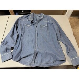 Rancho Estancia Womens Long Sleeve Blue Button Up Western Cowboy Shirt XXL‎